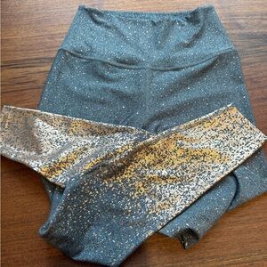 Beyond Yoga Gray and Pink Metallic Sparkle Leggings